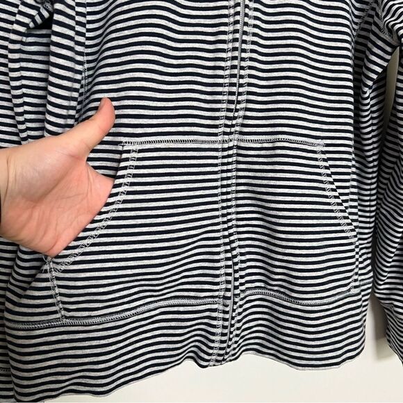 LL Bean Sweatshirt Womens Large White Blue Stripe Full Zip Stretch Outdoor Soft - Picture 5 of 13